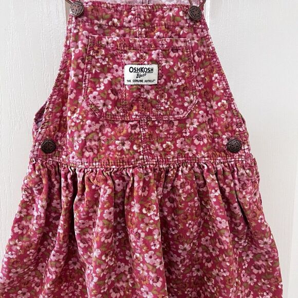 Oshkosh B'gosh Pink Floral Corduroy Overall Dress Jumper Girls Size 4T - Picture 3 of 11
